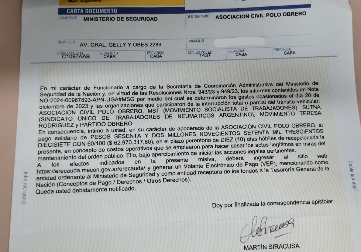 Eduardo Belliboni: “El Gobierno de Milei pretende castigar a los que luchamos contra su política de ajuste contra el pueblo”